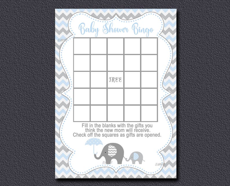 Elephant Baby Shower Bingo game Printable Bingo card Boy | Etsy