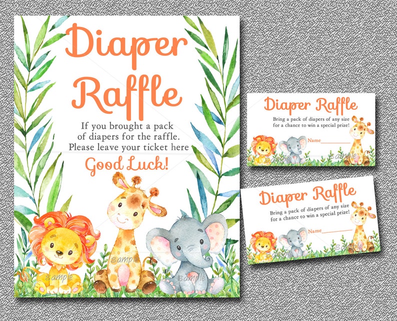 Jungle Baby Shower Diaper Raffle Ticket & Sign Printable ...