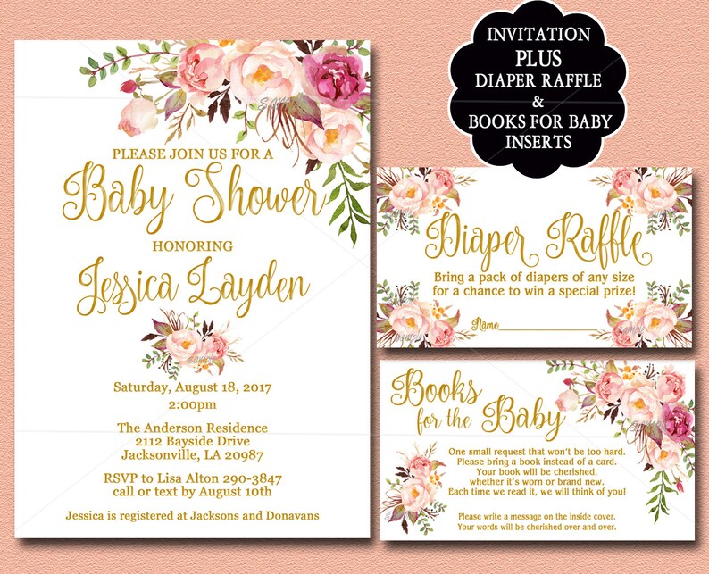 Youngster Shower Invitation, Publications for Child, Diaper Raffle ticket and indicator offer, Peach, red and gold Floral Child Shower printable, Boho 029 photo regarding Etsy Baby Shower Invitations Printable named Youngster Shower Invitation, Textbooks for Kid, Diaper Raffle ticket and signal bundle, Peach, purple and gold Floral Little one Shower printable, Boho 029