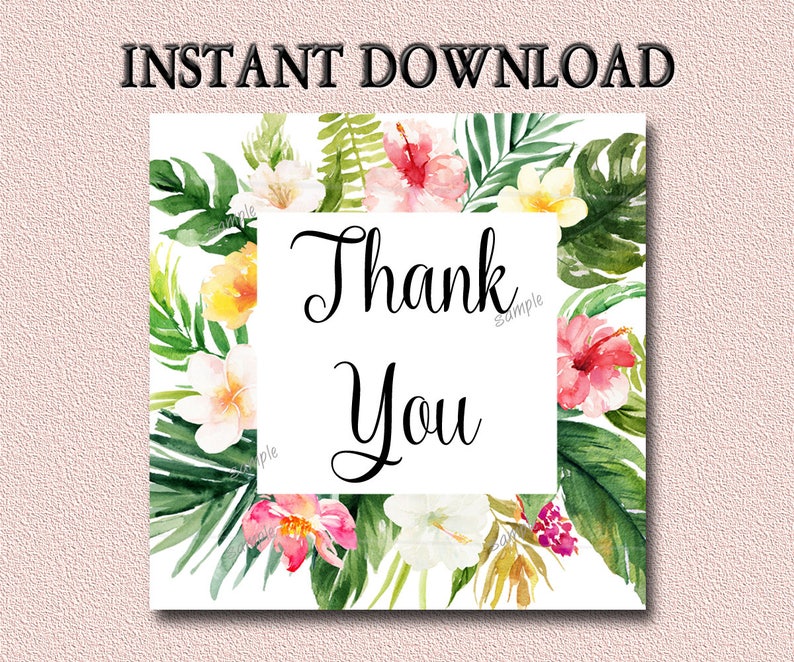 Tropical Baby Shower Thank You Favor Card Tag Printable Etsy