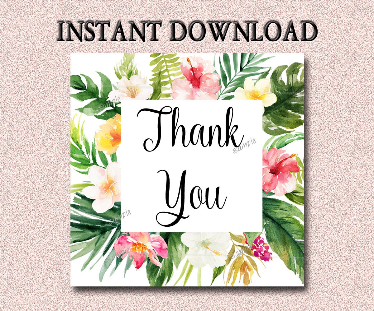 Tropical Baby Shower Thank You Favor Card Tag Printable | Etsy