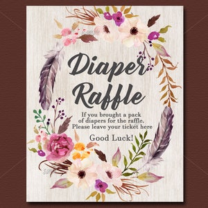 Boho Baby Shower Diaper Raffle Insert Card & Sign, Floral Invitation insert Tribal Baby Shower diaper raffle ticket, INSTANT DOWNLOAD 011 image 2