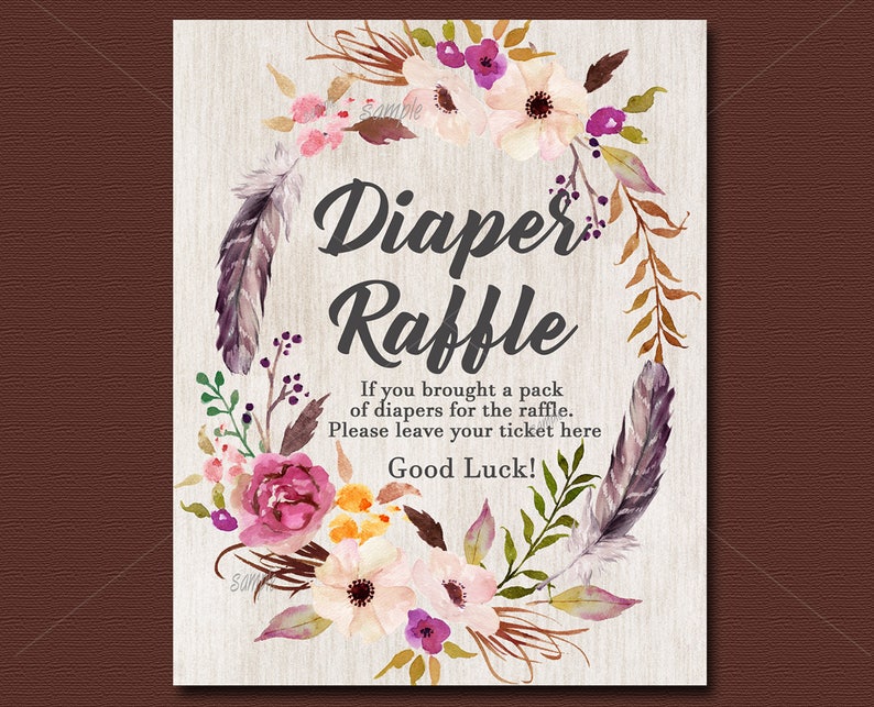 Boho Baby Shower Diaper Raffle Insert Card & Sign, Floral Invitation insert Tribal Baby Shower diaper raffle ticket, INSTANT DOWNLOAD 011 image 2