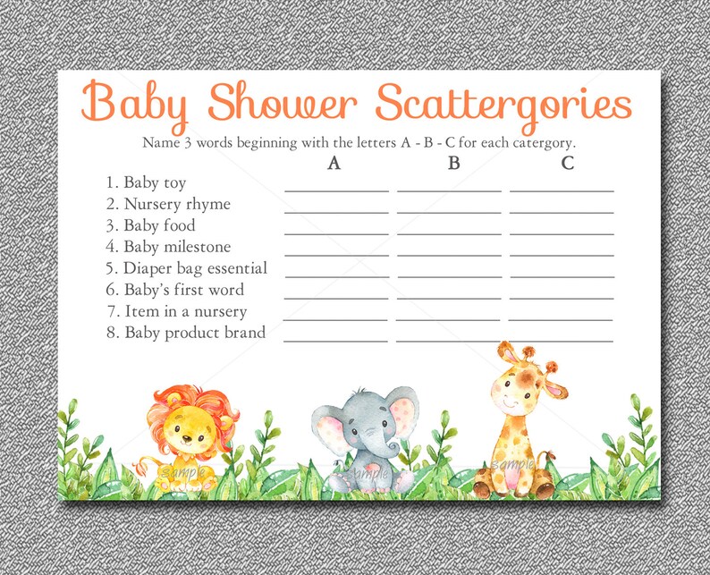 Safari Baby Shower Game Scattergories Game Printable Jungle Etsy
