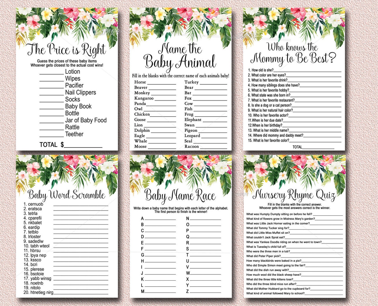 Tropical Baby Shower Games Package 8 Pack of Printable Games Etsy