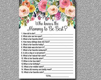 Floral Baby Shower Game, Who Knows Mommy Best Baby Shower Game, Printable,  How Well Do You Know the Mommy to Be Instant Download  020