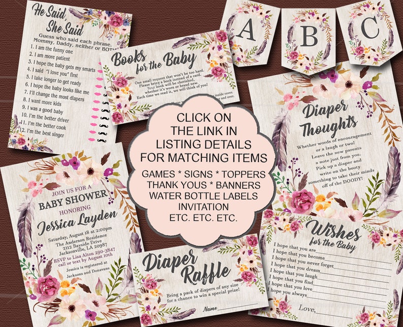 Boho Baby Shower Table Signs Printable Bohemian Baby Shower - Etsy