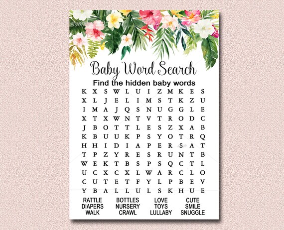 tropical baby shower game word search game printable luau etsy