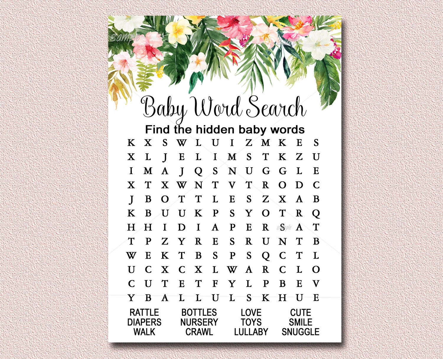 tropical baby shower game word search game printable luau etsy