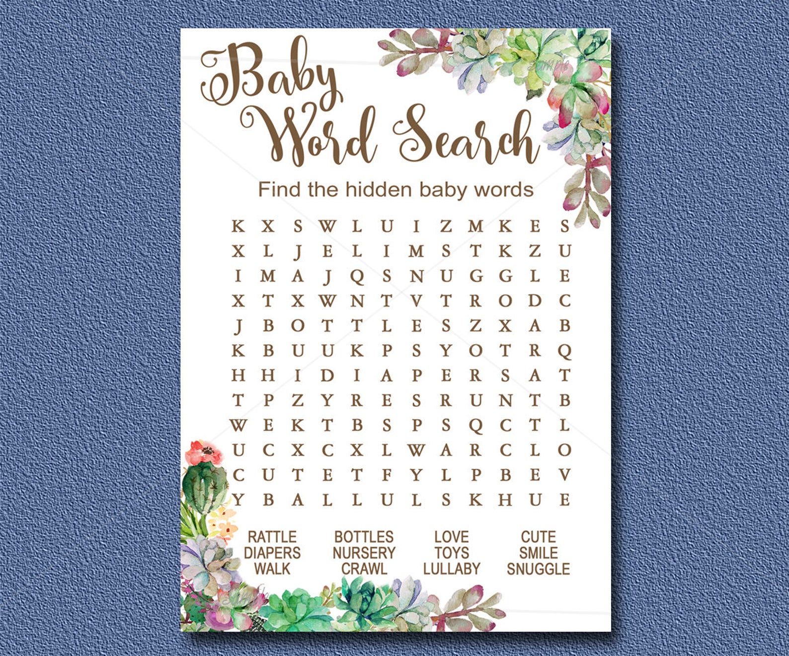 Succulent Baby Shower Word Search Game Printable Cactus - Etsy