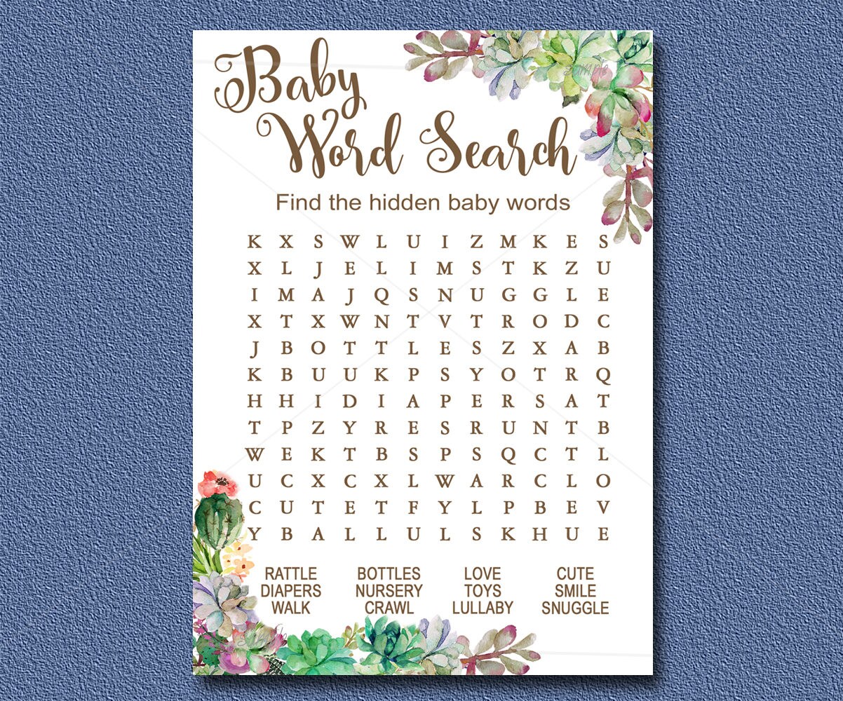 succulent baby shower word search game printable cactus etsy