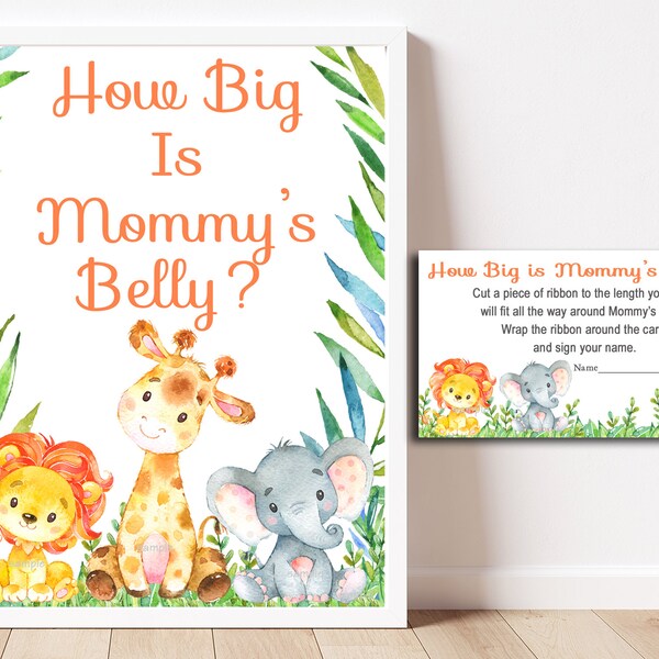 Safari Baby Shower Game, How Big Is Mommys Belly game, Printable Jungle Baby Shower Belly Guessing Game,INSTANT DOWNLOAD 001-A