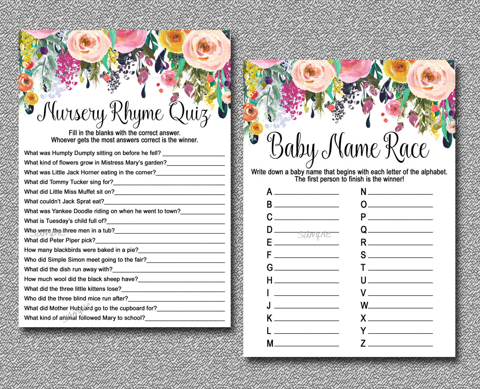 Floral Baby Shower GAMES Set of 8 Printable Games Boho Baby Etsy
