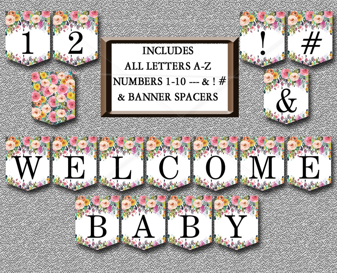 Floral Baby Shower Banner Printable Includes ALL LETTERS AZ Etsy