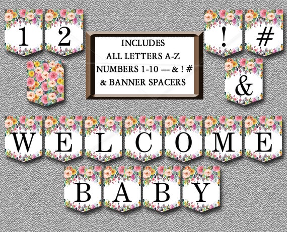 Floral Baby Shower Banner Printable Includes ALL LETTERS A-Z | Etsy
