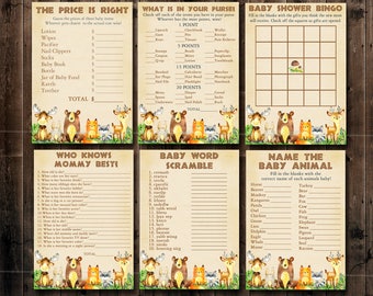 Woodland Baby Shower Games, 6 Printable forest animal Game package, Woodland game pack, Bingo, scramble Party Pack Instant Download 010