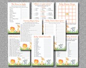 Safari Baby Shower GAMES 8 pack of Printable Games, Jungle Baby Shower Games package, Baby shower Party Pack Games, Instant Download 001-A