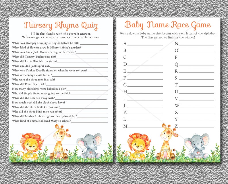 Safari Baby Shower GAMES 8 Pack of Printable Games Jungle Etsy