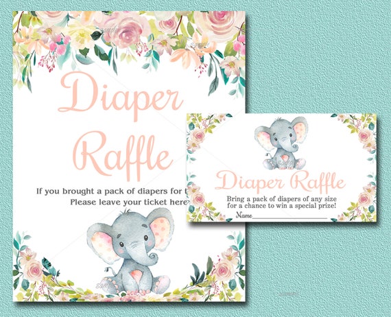Elephant Diaper Raffle Card Insert &amp; Sign Printable Floral | Etsy