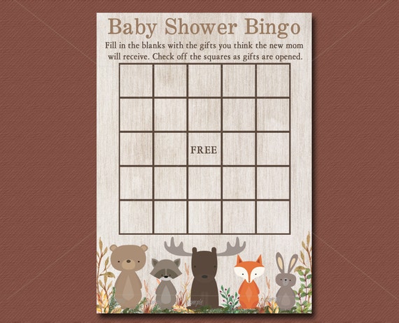 Woodland Baby Shower Game Bingo Card Printable Animals Baby Etsy Woodland Baby Shower Game Bingo Card Printable Animals Baby Etsy