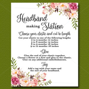 Headband Making Station Sign Printable, Girl Baby Shower Game, Floral ...