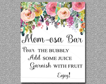 Floral MOMOSA Bar Sign / Mimosa Bar Floral Baby Shower 8x10 Printable Sign, Boho Baby Shower Decoration mimosa sign  INSTANT DOWNLOAD  020