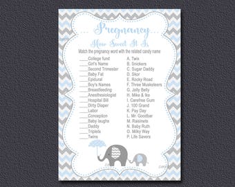 Elephant Baby Shower game, How Sweet It Is Game, Printable, Mommy or Daddy Game, Boy, Blue Elephant baby shower game Instant Download  032