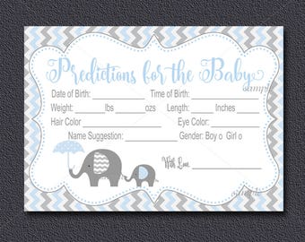 Elephant Baby Shower Predictions for the Baby game, Boy Blue elephant Baby Shower baby statistics , Baby Predictions INSTANT DOWNLOAD  032