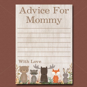 Conselhos para chá de bebê da floresta para cartões de mamãe, jogo de chá de bebê de animais da floresta, cartões de conselhos, DOWNLOAD INSTANTÂNEO PARA IMPRESSÃO 016