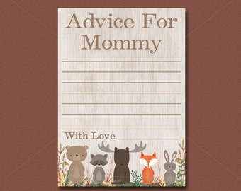 Woodland Baby Shower Advice for Mommy Cards, Forest animals Baby Shower Game, Advice cards, PRINTABLE INSTANT DOWNLOAD 016