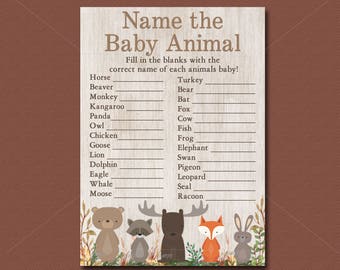 Woodland Baby Shower Game, Name The Baby Animals Game Printable, Forest Animals Shower, Woodland animals baby shower Instant Download  016