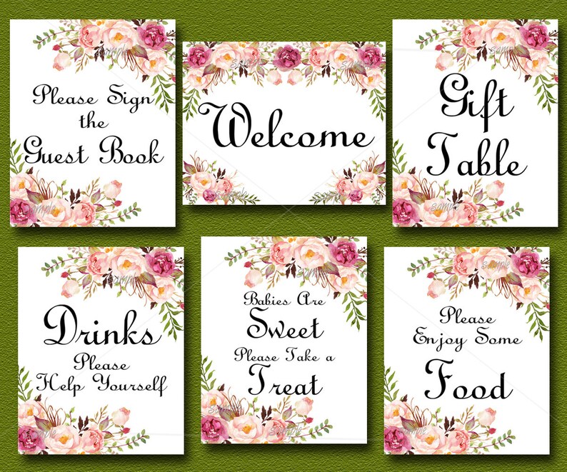 Floral Baby Shower Table Signs Set of 6 Pink Floral Boho Baby Etsy
