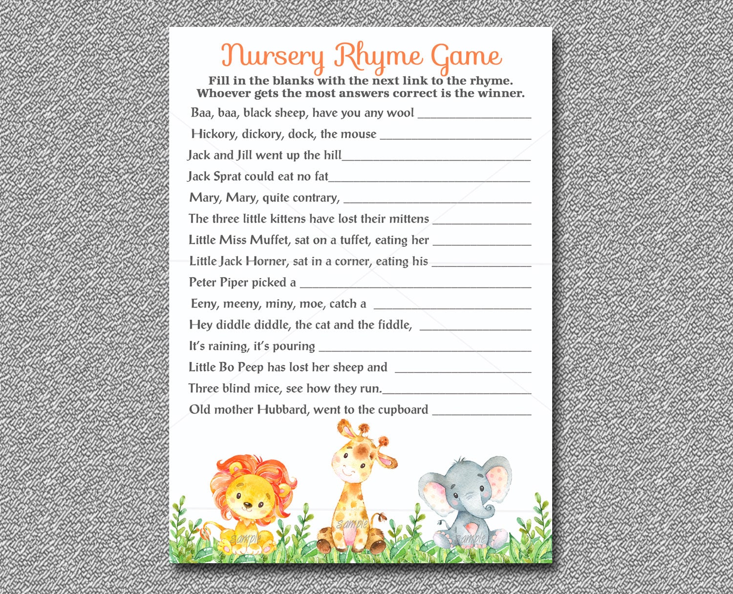 Safari Baby Shower Game Nursery Rhyme Game Printable Jungle Etsy safari-baby-shower-game-nursery-rhyme-game-printable-jungle-etsy