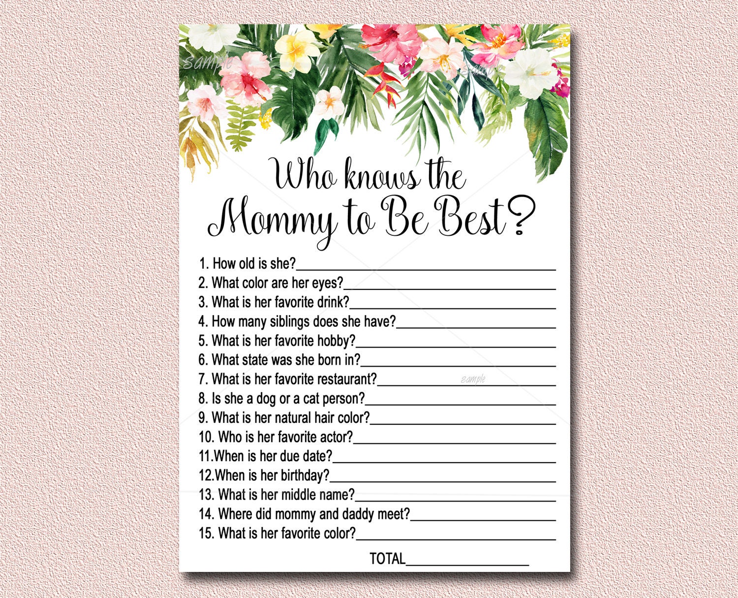 Hawaiian Luau Baby Shower Game Who Knows Mommy Best Game  Etsy
