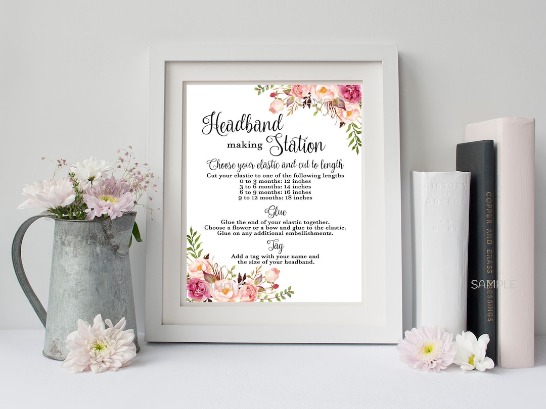 Headband Making Station Sign Printable, Girl Baby Shower Game, Floral ...