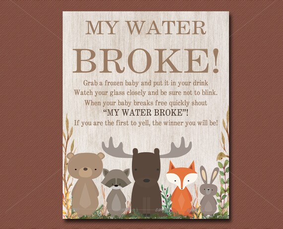 Woodland Baby Shower Game My Water Broke Game Sign Printable Etsy