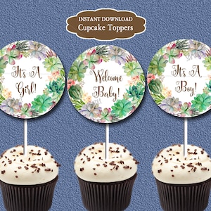Succulent Baby Shower Cupcake Toppers Printable Boho Baby Shower ...