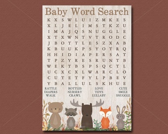 Woodland Baby Shower Game, Word Search Game, Printable, Hidden words Forest Animals baby shower - Instant Download - 016