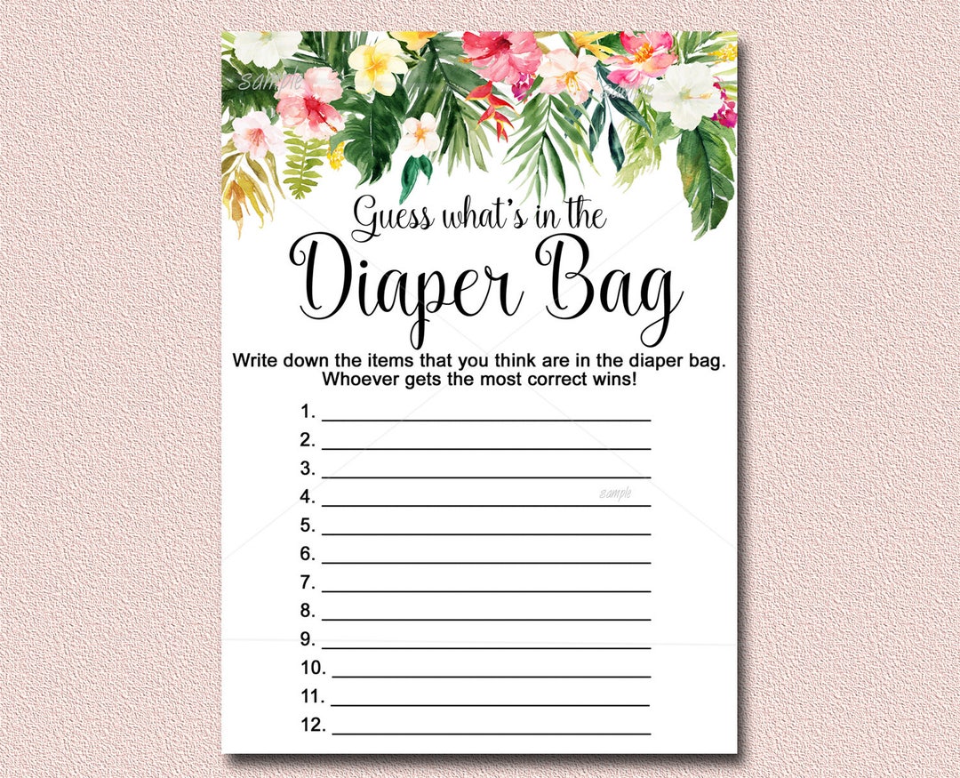 Tropical Baby Shower Game Whats in the Diaper Bag Game Etsy