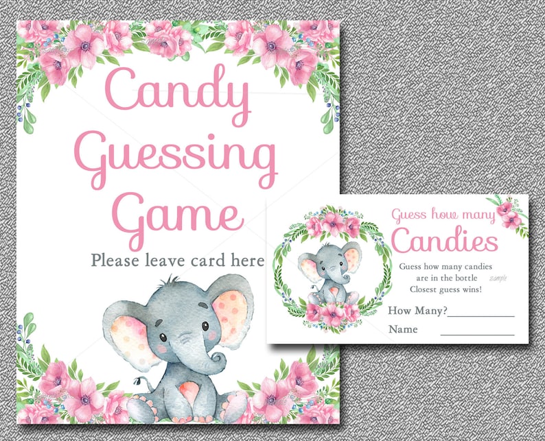 Pink Elephant Baby Shower Game Guess How Many Candy Guessing Etsy
