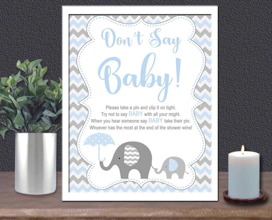 Blue Elephant Dont Say Baby, Boy Baby Shower Game, Printable, Clothes ...