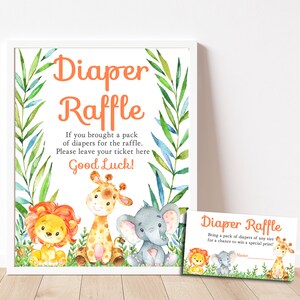 Safari Baby Shower Diaper Raffle Insert Card & Sign, Printable Jungle Baby Shower diaper raffle ticket, Jungle Animals Baby Shower,  001-A