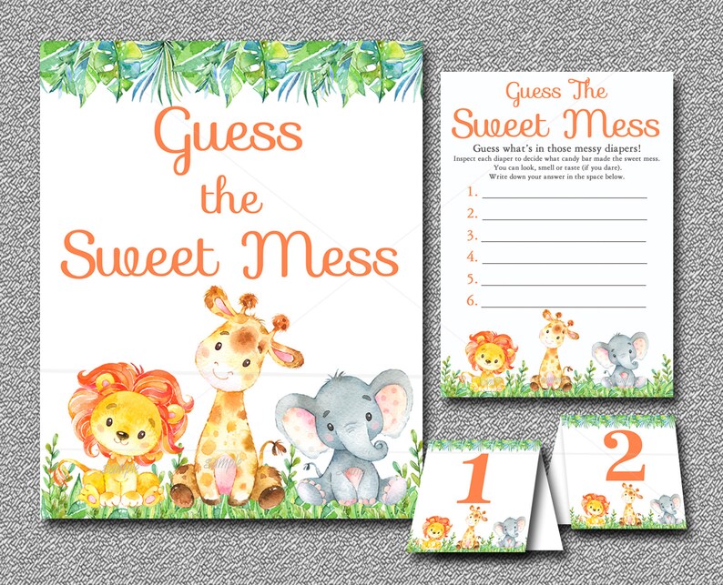Safari Baby Shower Game Guess The Sweet Mess Printable Jungle Animals Instant 001 A