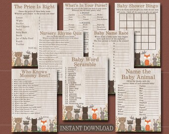 Woodland Baby Shower Game Package, 8 Printable Games, Woodland Baby Shower Games pack, Woodland printable Party Pack  Instant Download 016