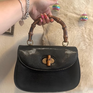 1960&#39;s Bamboo Top Handle Faux Leather Purse - &quot;Fucci&quot; Handbag Lookalike Vintage