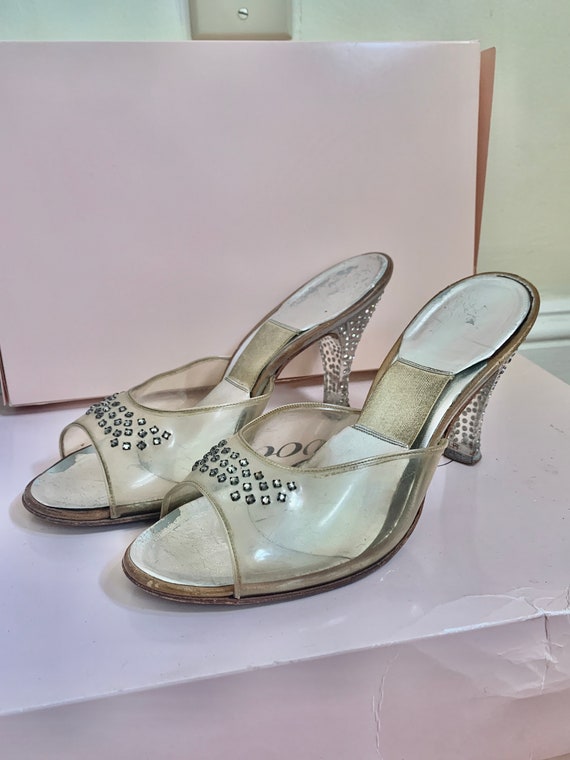 1950s Rhinestone Lucite Springolators, 8.5 Women's