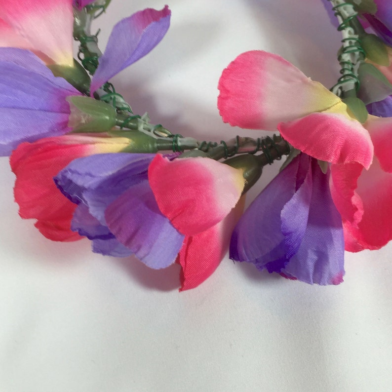 Pink /& Purple Flowers Floral Halo Wreath Tiara Headband Headpiece Bun Crown Size Large