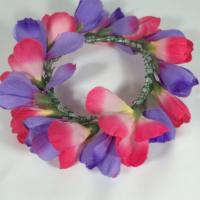 Pink /& Purple Flowers Floral Halo Wreath Tiara Headband Headpiece Bun Crown Size Large