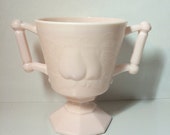 Pink Milk Glass Jeanette Sugar Bowl Pear Pastel Jar Shabby Small Floral Fruit Vase 2 Handles Soaring Hawk Vintage Open Dish