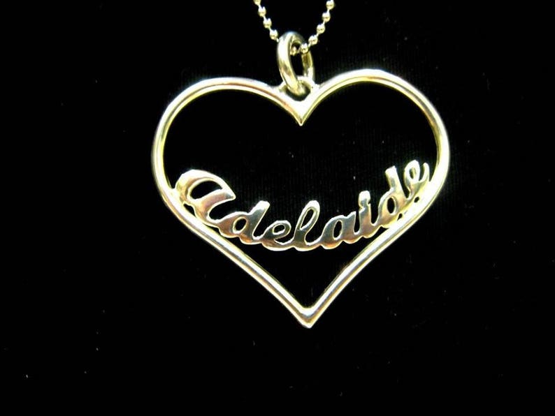 silver pendant heart shape with your name